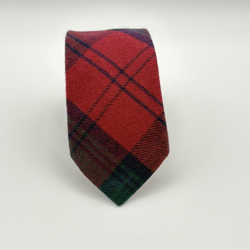 Vintage Rooster Brand Necktie Red Blue Green Plaid Lambswool Woven In Scotland